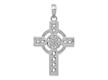 Picture of Rhodium Over 14K White Gold Diamond-cut Celtic Cross Pendant