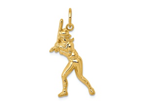 14k Yellow Gold Textured Female Baseball Batter Charm