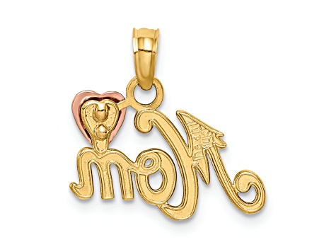 14K Two-tone MOM with Heart Pendant