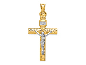 14K Yellow and White Gold with Rhodium-plated Crucifix Pendant
