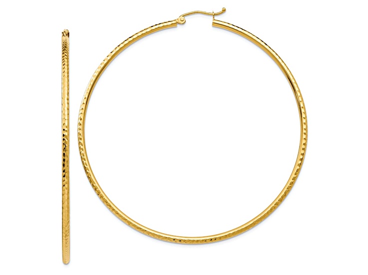 10k Yellow Gold Diamond-Cut 2 9/16" Round Tube Hoop Earrings