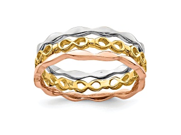 Picture of 14K Yellow, White and Rose Gold Set of 3 Stackable Rings
