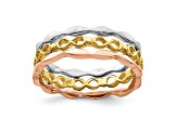14K Yellow, White and Rose Gold Set of 3 Stackable Rings