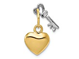14K Two-tone Polished Moveable Key and Heart Lock Charm