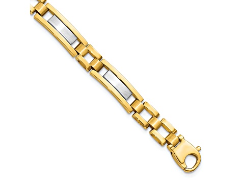 14K Yellow and White Gold Polished and Satin 8.5-inch Men's Link Bracelet