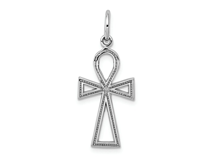 Rhodium Over 14k White Gold Textured Ankh Cross Charm