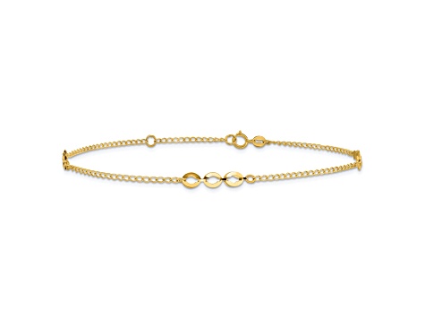 14K Yellow Gold Polished Station 9-inch Plus 1-inch Extension Anklet