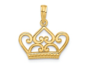 14k Yellow Gold Polished and Textured Fancy Crown Charm