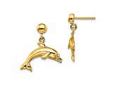 14k Yellow Gold Jumping Dolphin Dangle Earrings