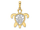 14k Yellow Gold and Rhodium Over 14k Yellow Gold Diamond-Cut Filigree Turtle Pendant