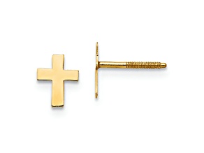 14k Yellow Gold Children's Polished Tiny Cross Stud Earrings