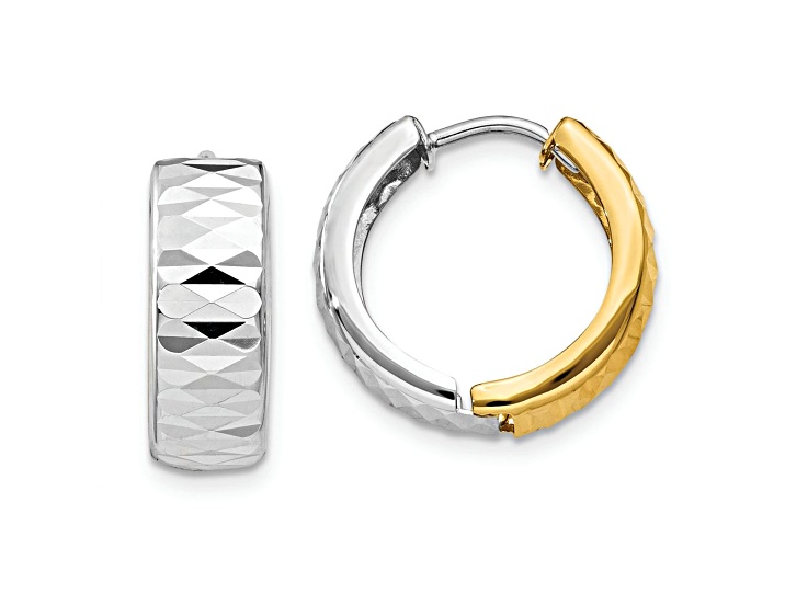 14k Yellow Gold and 14k White Gold Textured 3/8" Hoop Earrings