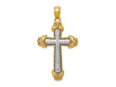 14k Yellow Gold and 14k White Gold Polished Textured Cross Pendant