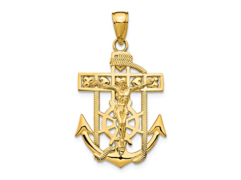 14K Yellow Gold Polished Textured Mini Mariners Crucifix Pendant