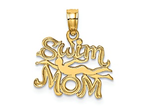10K Yellow Gold Textured Swim Mom with Swimmer Charm