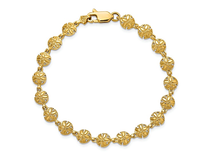 14k Yellow Gold Polished and Textured Mini Sand Dollar Bracelet