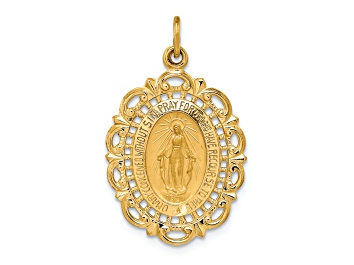 Picture of 14K Yellow Gold Solid Polished and Satin Fancy Pierced Oval Miraculous Medal Pendant