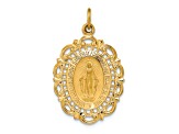 14K Yellow Gold Solid Polished and Satin Fancy Pierced Oval Miraculous Medal Pendant
