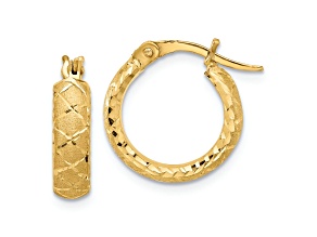 14k Yellow Gold Satin and Diamond-Cut 5/8" Criss Cross Hoop Earrings