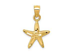 14k Yellow Gold Diamond-Cut and Textured Starfish Pendant