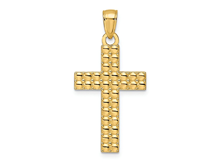 14k Yellow Gold Polished and Textured Cross Pendant