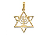 14k Yellow Gold and Rhodium Over 14k Yellow Gold Solid Textured Menorah In Star of David Charm