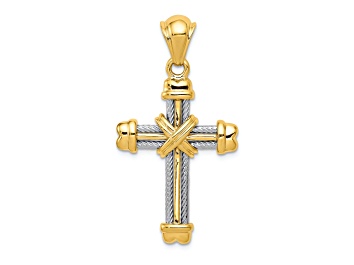Picture of 14k Yellow Gold and 14k White Gold Textured Cross Pendant