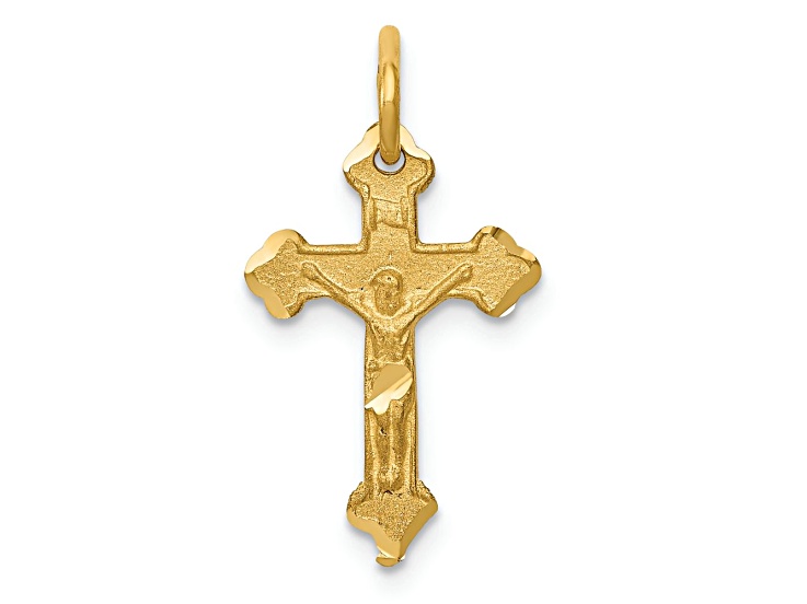 14k Yellow Gold Satin and Diamond-Cut INRI Crucifix Charm
