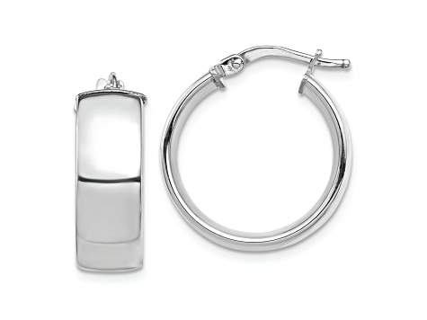 Rhodium Over 14k White Gold 13/16" High Polished Hoop Earrings