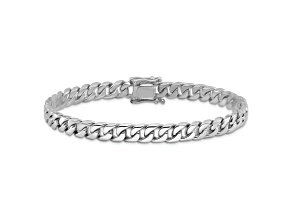 Rhodium Over 10k White Gold 6.8mm Hand Polished Flat Beveled Curb Link Bracelet