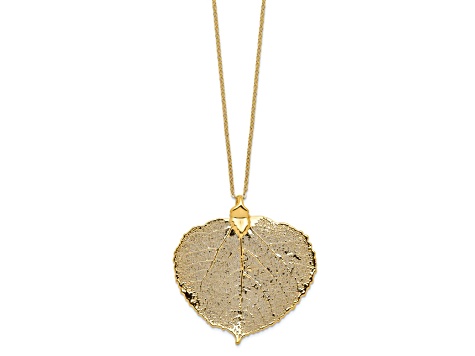 Dipped in 24k Gold Aspen Leaf Pendant with Cable Link 20 Inch Gold-tone Chain