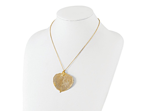 Dipped in 24k Gold Aspen Leaf Pendant with Cable Link 20 Inch Gold-tone Chain
