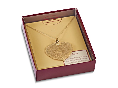 Dipped in 24k Gold Aspen Leaf Pendant with Cable Link 20 Inch Gold-tone Chain