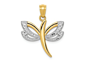 14k Two-tone Gold Diamond-Cut Dragonfly Pendant