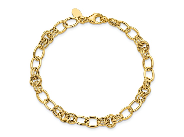 14K Yellow Gold Polished and Textured Fancy Link Bracelet