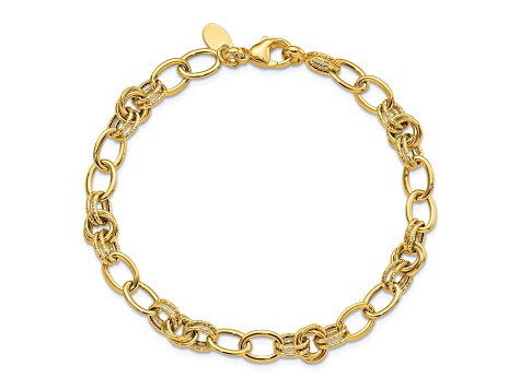 14K Yellow Gold Polished and Textured Fancy Link Bracelet