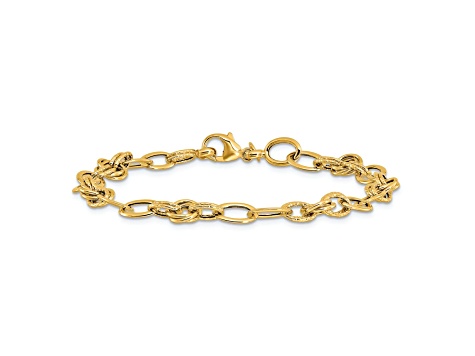 14K Yellow Gold Polished and Textured Fancy Link Bracelet