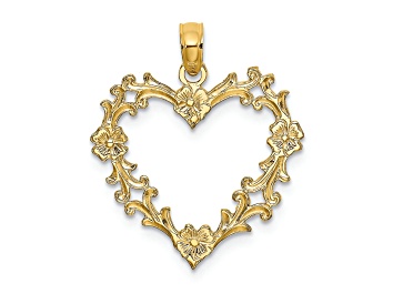 Picture of 14k Yellow Gold Cut-Out and Textured Floral Heart Charm