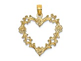 14k Yellow Gold Cut-Out and Textured Floral Heart Charm