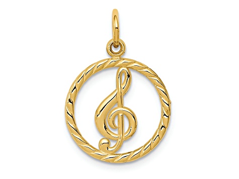 14k Yellow Gold Textured Treble Clef Pendant