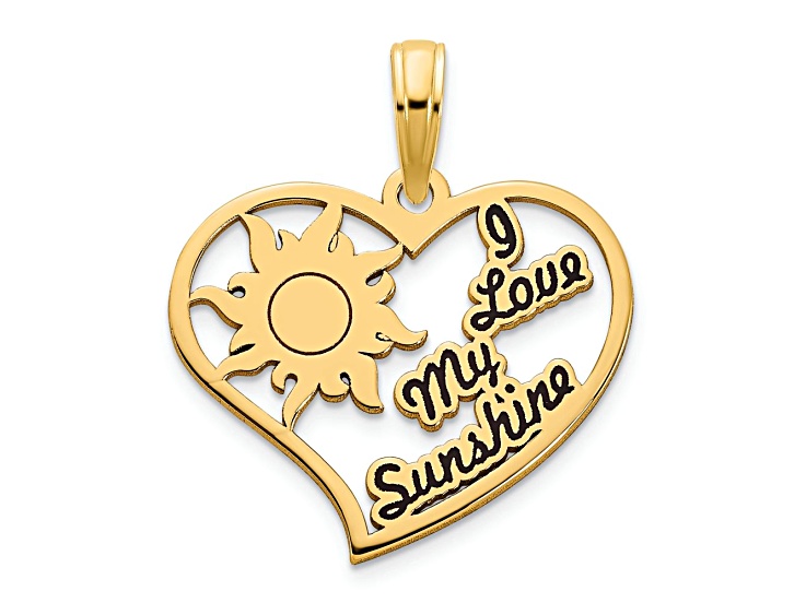 14k Yellow Gold I Love My Sunshine in Heart Pendant with Black Epoxy