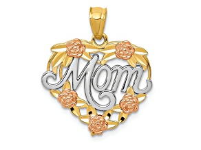 14k Tri-color Gold Textured Mom in Heart Pendant