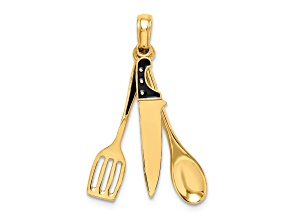 14k Yellow Gold 3D Enamel Butcher Knife, Spoon and Spatula Moveable Charm