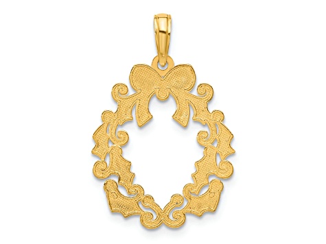 14K Yellow Gold Polished Christmas Wreath Pendant