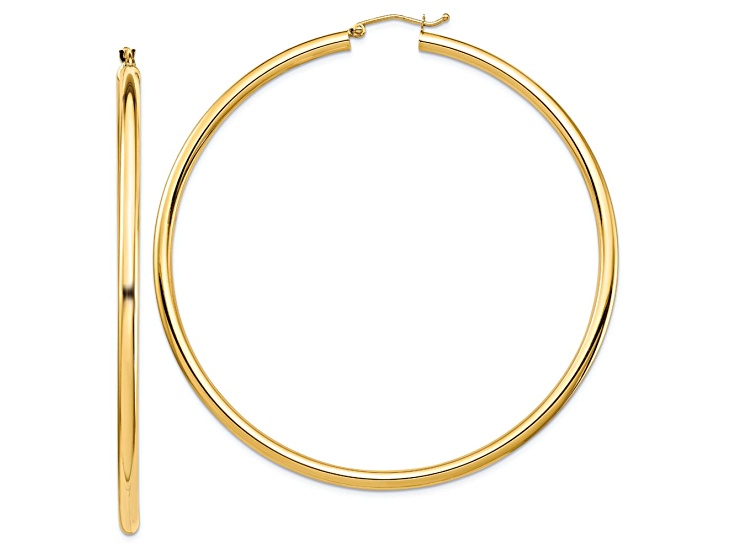 14k Yellow Gold 2 13/16" Polished Tube Hoop Earrings