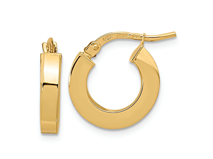 14k Yellow Gold Polished 9/16" Square Tube Hoop Earrings