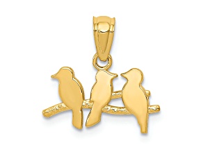 14K Yellow Gold Polished Three Birds on a Branch Pendant
