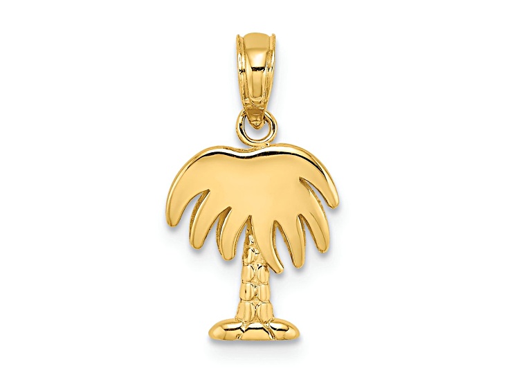 14k Yellow Gold Textured Charleston Palm Tree Charm