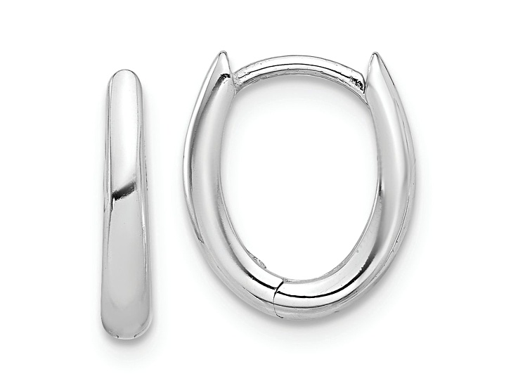 Rhodium Over 14k White Gold Polished 1/2" Oval Hinged Hoop Earrings