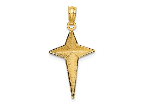 14k Yellow Gold Polished 2D Triangle Tipped Cross Charm